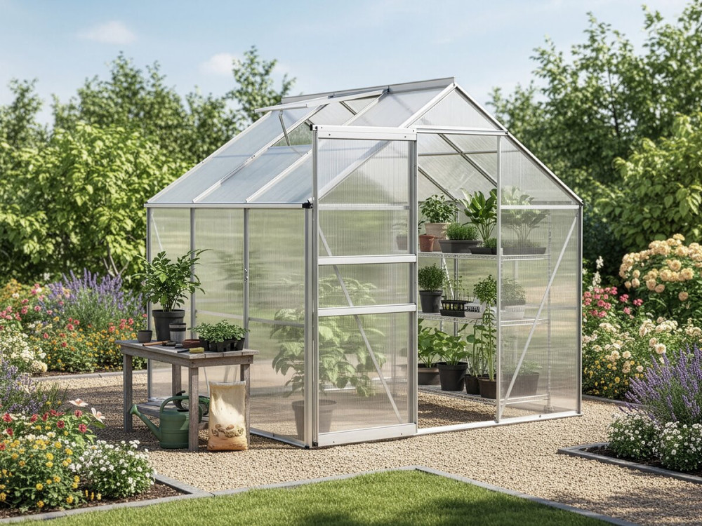 Polycarbonaat tuinkas 190 x 190 x 195 cm "Basilic" - 3,61 m² - Grijs