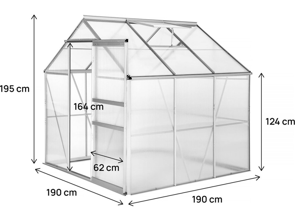 Polycarbonaat tuinkas 190 x 190 x 195 cm "Basilic" - 3,61 m² - Grijs