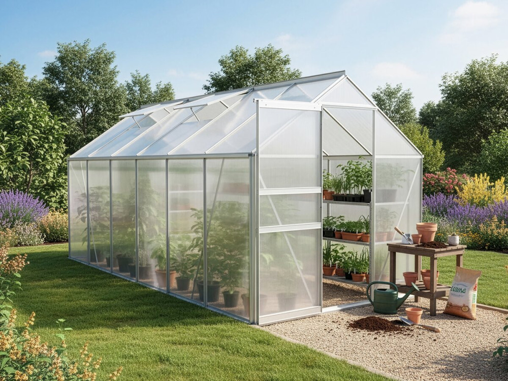 Polycarbonaat tuinkas 370 x 190 x 195 cm "Basilic" - 7,03 m² - Grijs