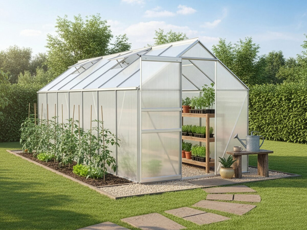 Polycarbonaat tuinkas 430 x 190 x 195 cm "Basilic" - 8,17 m² - Grijs