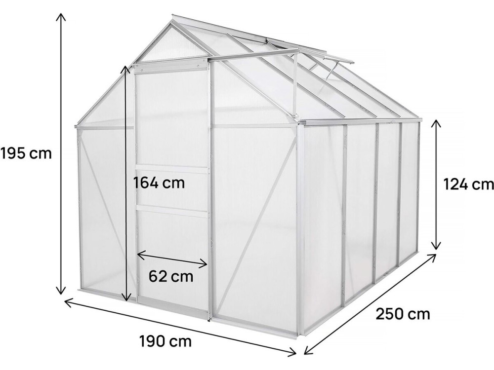 Polycarbonaat tuinkas 250 x 190 x 195 cm "Basilic" - 4,75 m² - Grijs