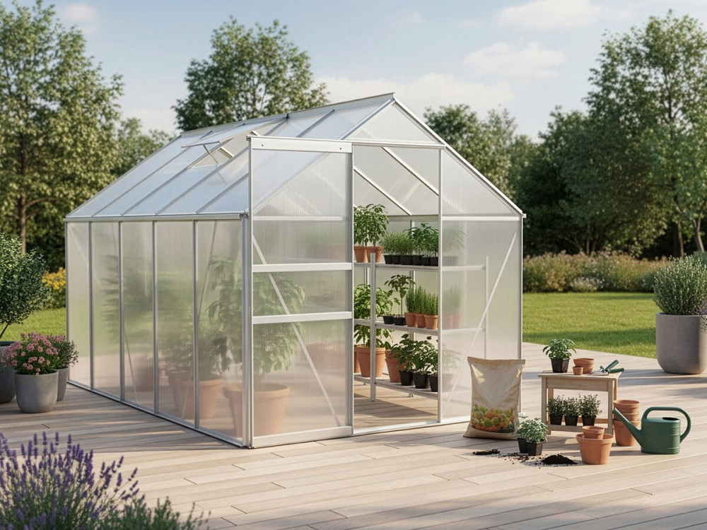 Polycarbonaat tuinkas 310 x 190 x 195 cm "Basilic" - 5,89 m² - Grijs