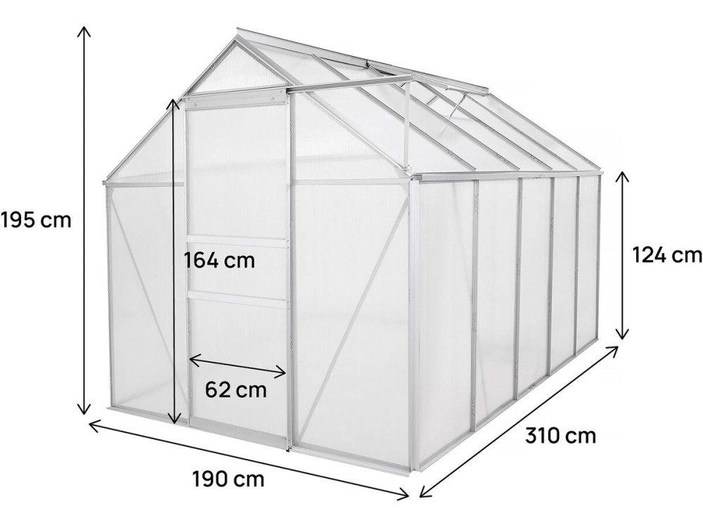 Polycarbonaat tuinkas 310 x 190 x 195 cm "Basilic" - 5,89 m² - Grijs