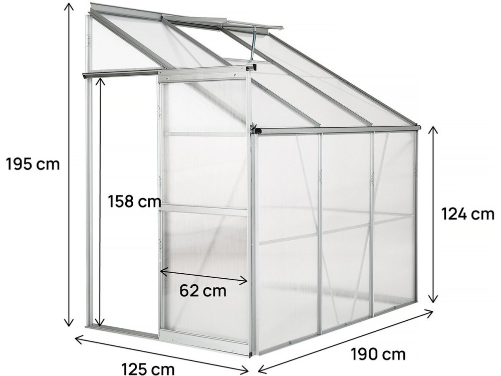 Polycarbonaat aangebouwde serre "Aneth" 190 x 125 x 195 cm - 2.37 m² - Frankrijk