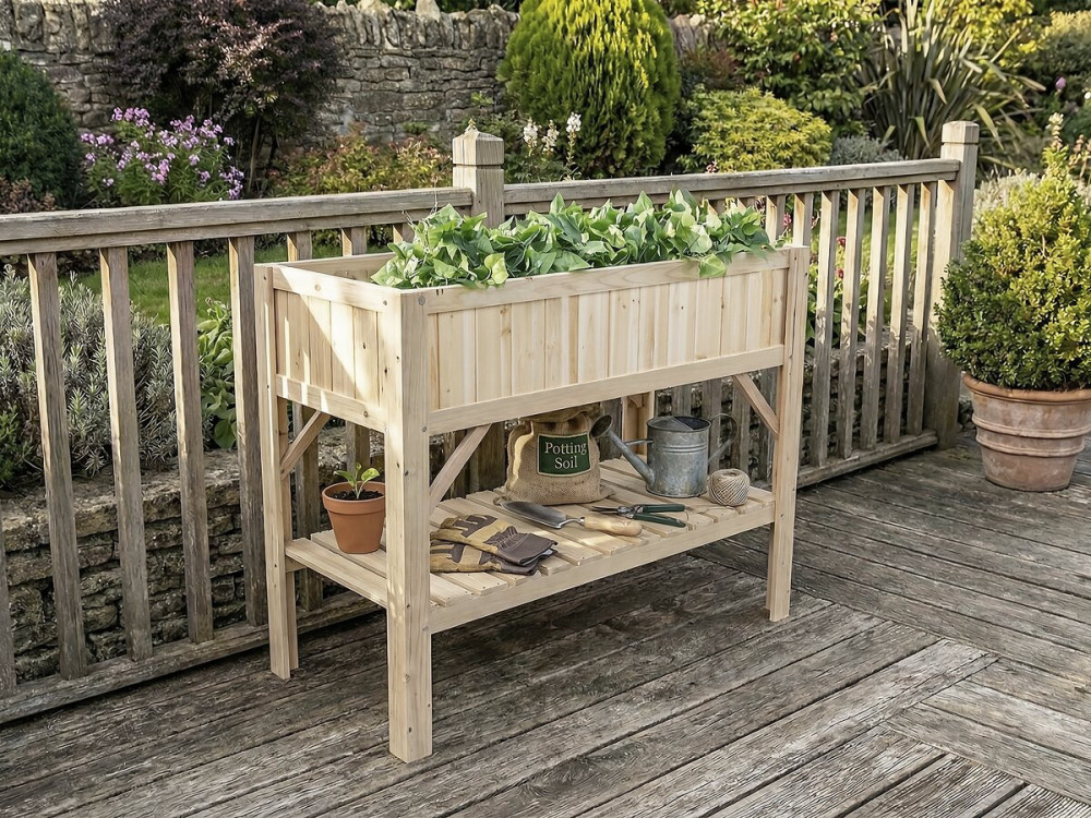 Vierkante houten moestuin "Magnolia" op pootjes - 115 x 57 x 90 cm - Beige