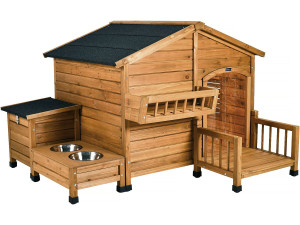 Rusty" houten hondenhok met voerbak en opbergbox - 151 x 138 x 100 cm - Bruin