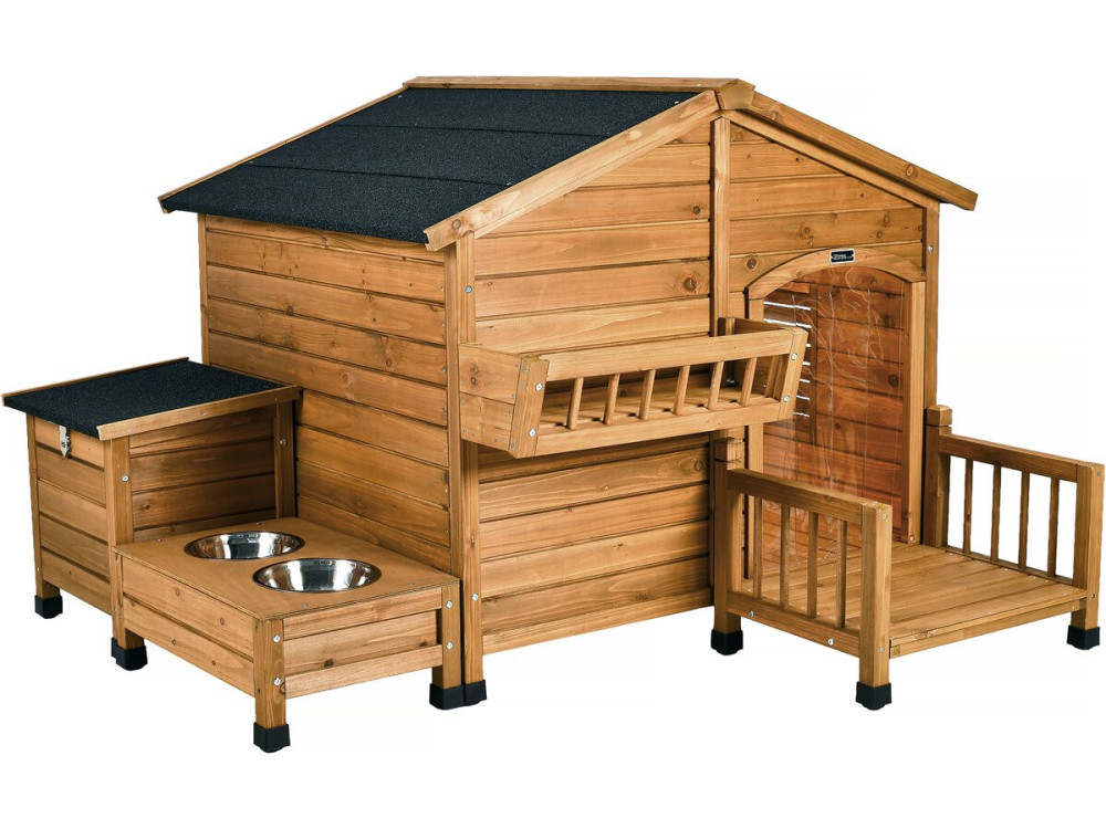 Rusty" houten hondenhok met voerbak en opbergbox - 151 x 138 x 100 cm - Bruin