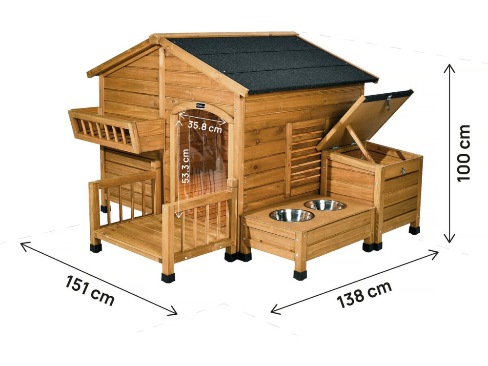 Rusty" houten hondenhok met voerbak en opbergbox - 151 x 138 x 100 cm - Bruin