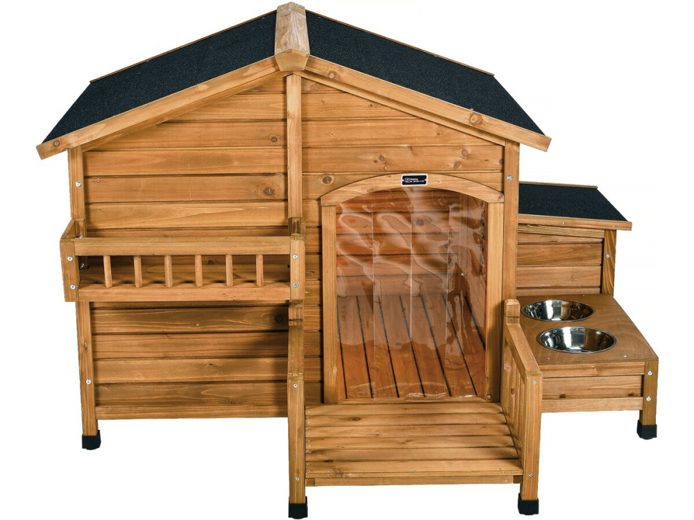 Rusty" houten hondenhok met voerbak en opbergbox - 151 x 138 x 100 cm - Bruin