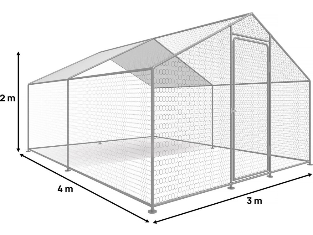 Kippenren 12 m² gaas hok 4 x 3 x 2 m gegalvaniseerd staal