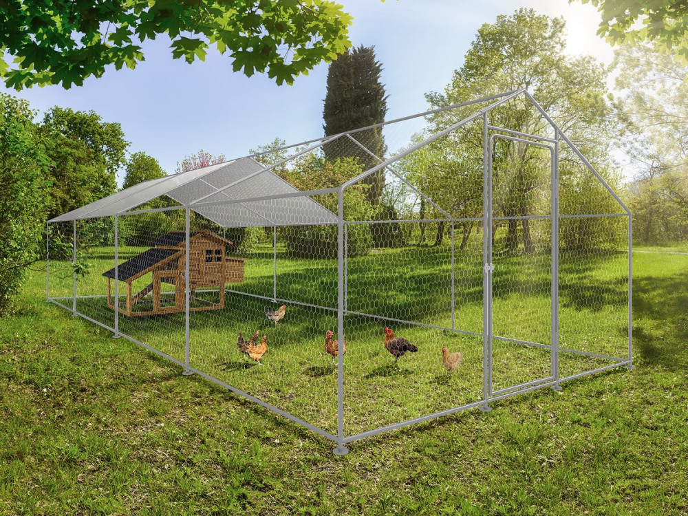 Kippenren 24 m² gaas hok 8 x 3 x 2 m gegalvaniseerd staal