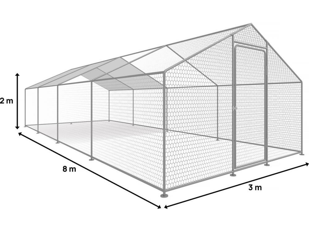 Kippenren 24 m² gaas hok 8 x 3 x 2 m gegalvaniseerd staal