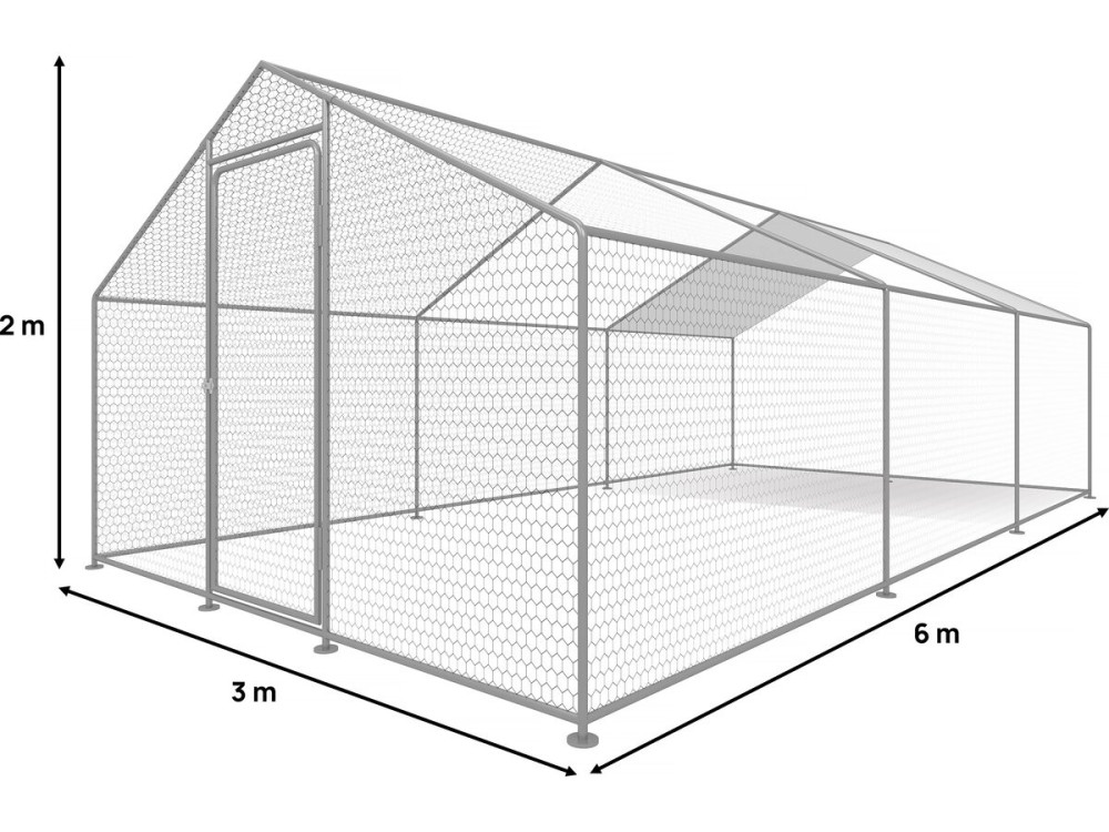 Kippenren 18 m² gaas hok 6 x 3 x 2 m gegalvaniseerd staal
