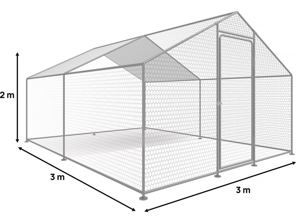 Kippenren 9 m² gaas hok 3 x 3 x 2 m gegalvaniseerd staal
