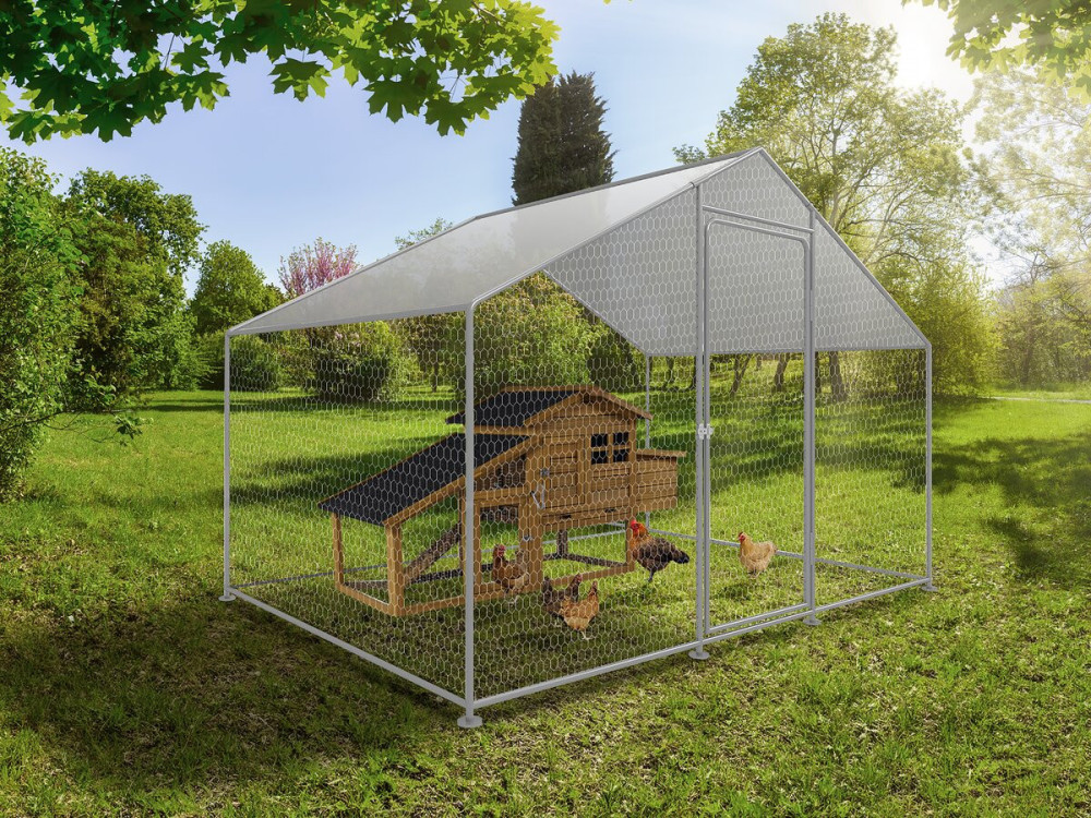 Kippenren 6 m² gaas hok 2 x 3 x 2 m gegalvaniseerd staal
