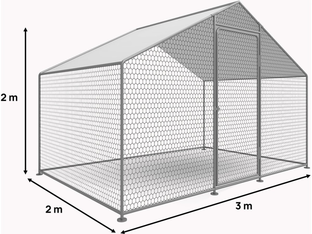 Kippenren 6 m² gaas hok 2 x 3 x 2 m gegalvaniseerd staal