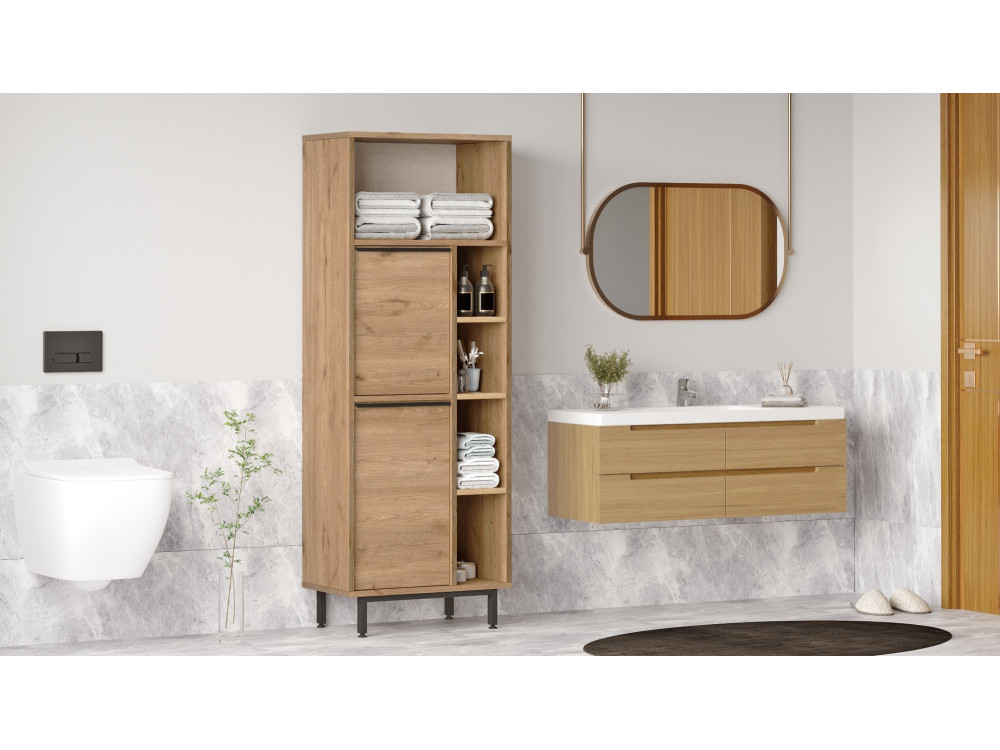 Houten badkamermeubel "ON10C" - 60 x 46 x 161 cm - Bruin