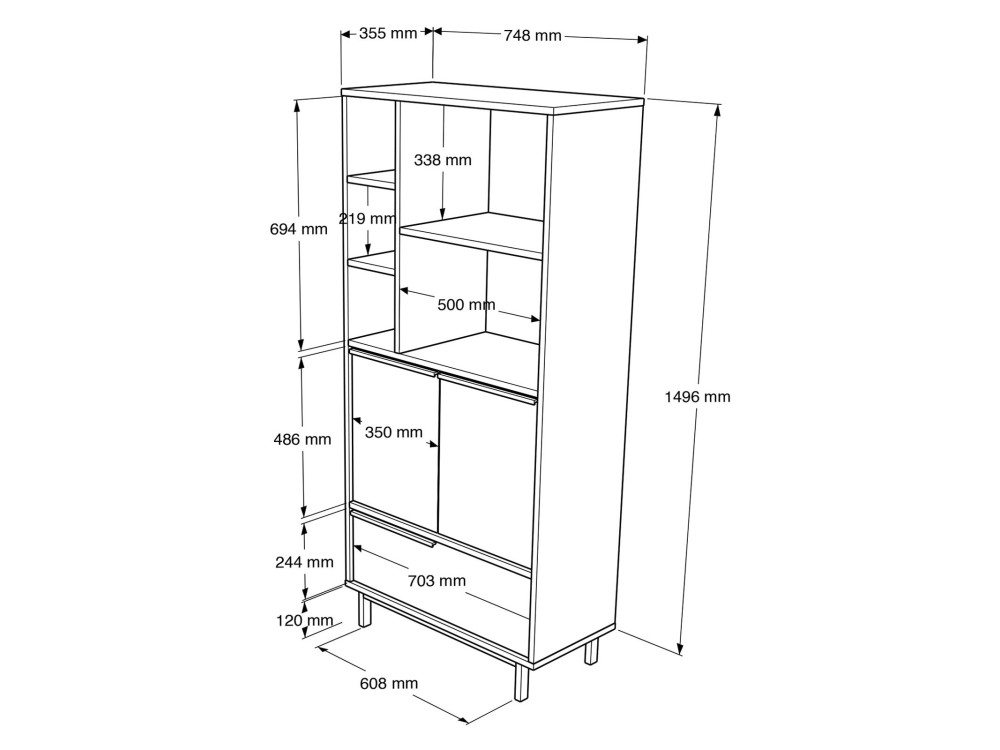Houten kledingkast "Calvin" - 74 x 35 x 161 cm - Bruin