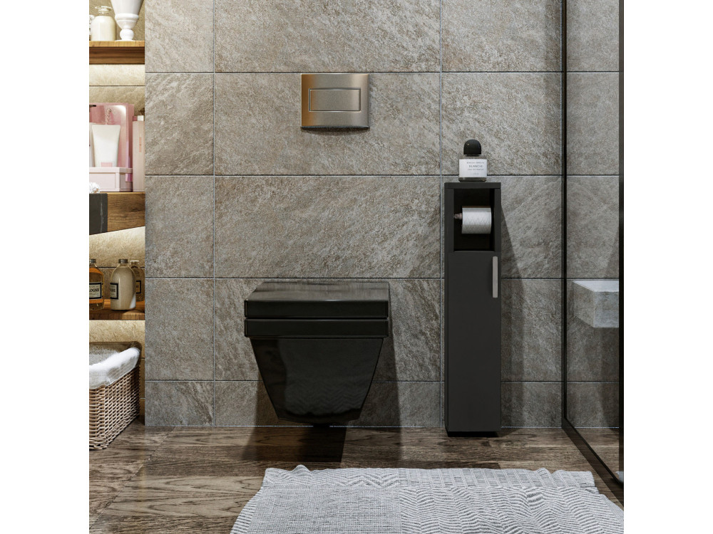 Houten toiletrolhouder "Star" - 15 x 12 x 65 cm - Antracietgrijs
