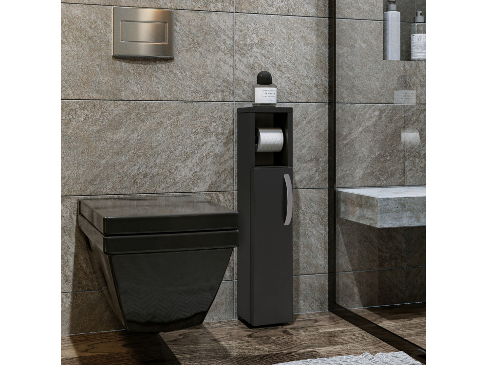 Houten toiletrolhouder "Star" - 15 x 12 x 65 cm - Antracietgrijs