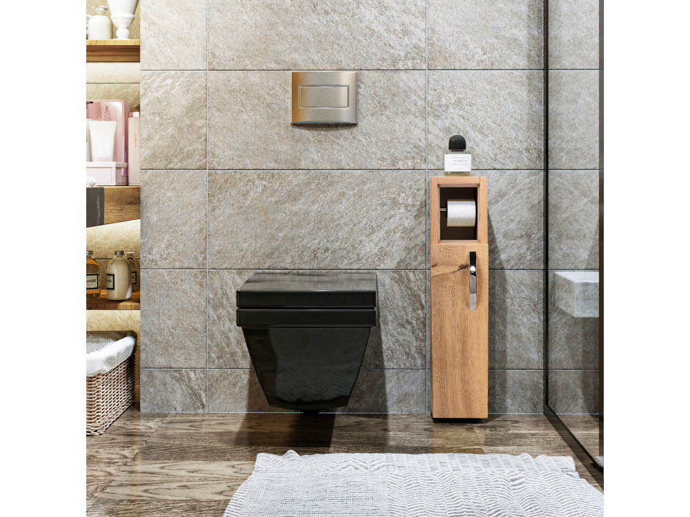 Houten toiletrolhouder "Star" - 15 x 12 x 65 cm - Bruin