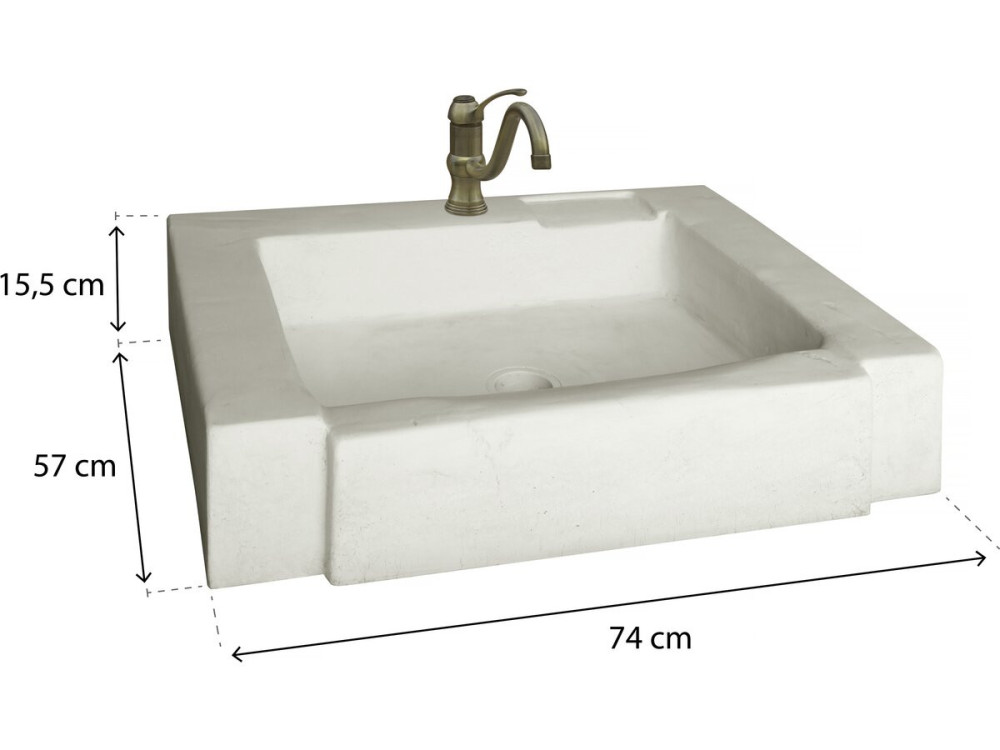Spoelbak "Modena" - gereconstitueerde steen - 74 x 57 x 15,5 cm