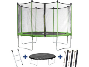 Trampoline buiten outdoor "Yoopi 2 LUXE" - Ø 365 cm - Met net + ladder + beschermhoes + verankeringsset