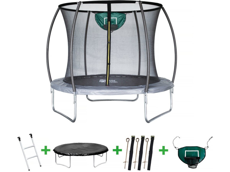 Trampoline 244 cm rond met veiligheidsnet buiten "Jumper" met basketbal ring