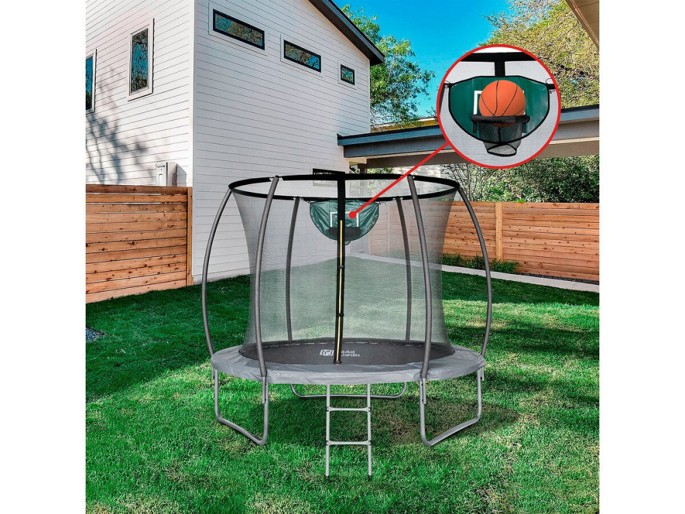 Trampoline 244 cm rond met veiligheidsnet buiten "Jumper" met basketbal ring