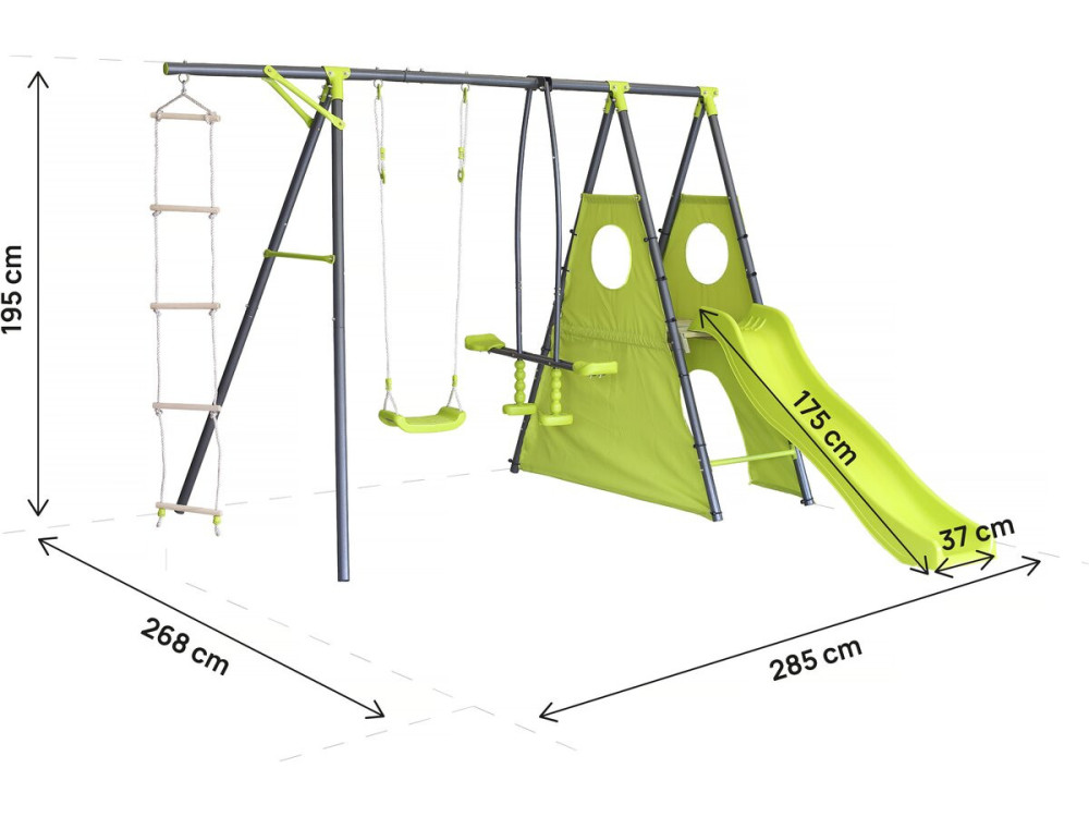 Dany" metalen speelstructuur met glijbaan - 5 toestellen - Groen