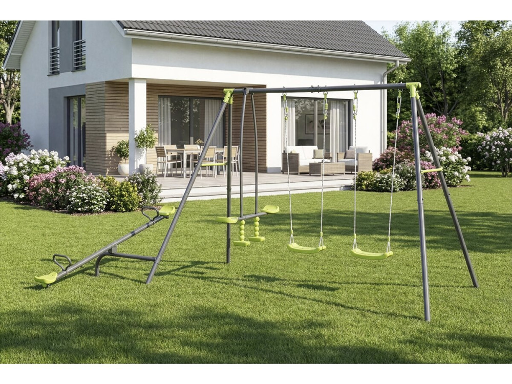 Metalen speelplaatsschommel "Basile" - 4 toestellen - Groen