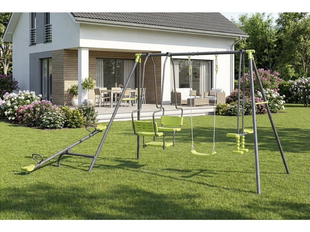 Metalen speelplaatsschommel "Lenny" - 4 toestellen - Groen