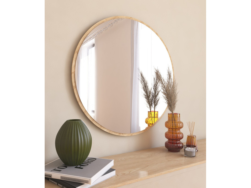 Ozze" houten spiegel - 60 x 60 cm - Beige