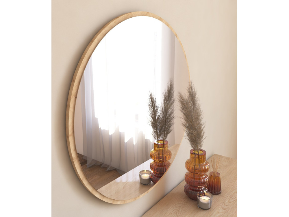 Ozze" houten spiegel - 60 x 60 cm - Beige