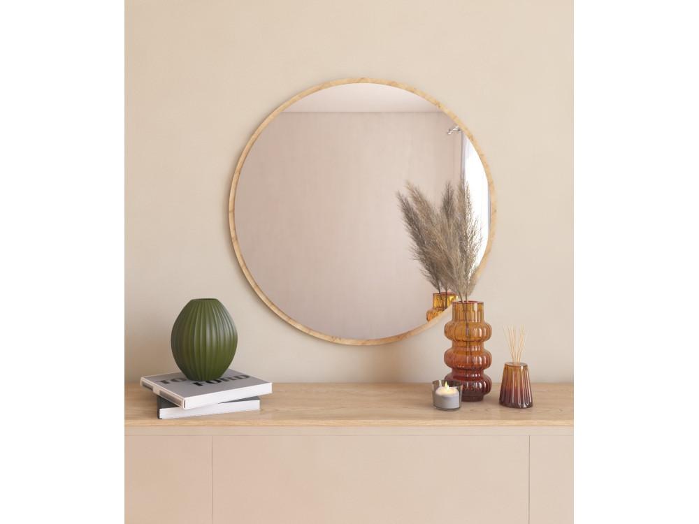 Ozze" houten spiegel - 60 x 60 cm - Beige