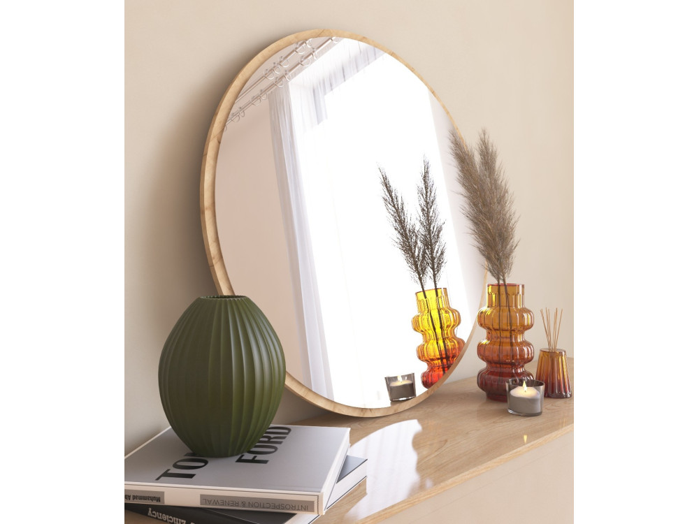 Ozze" houten spiegel - 60 x 60 cm - Beige