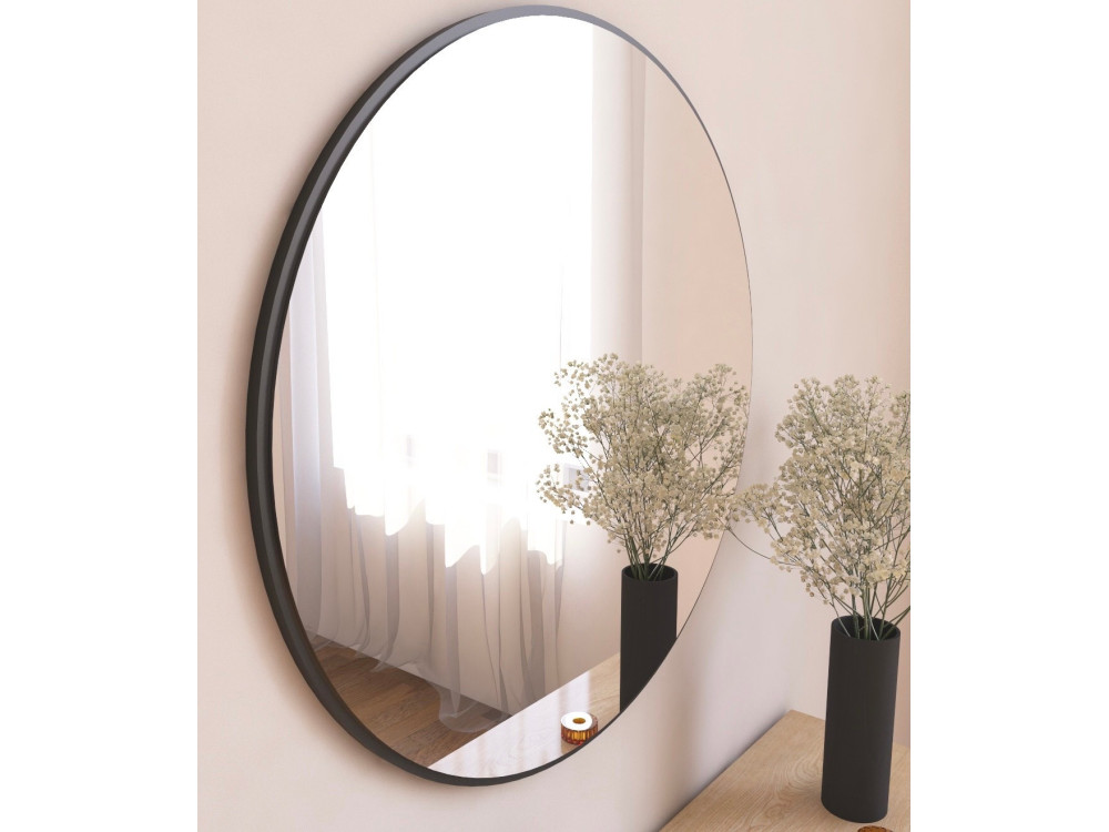 Ozze" houten spiegel - 60 x 60 cm - Zwart