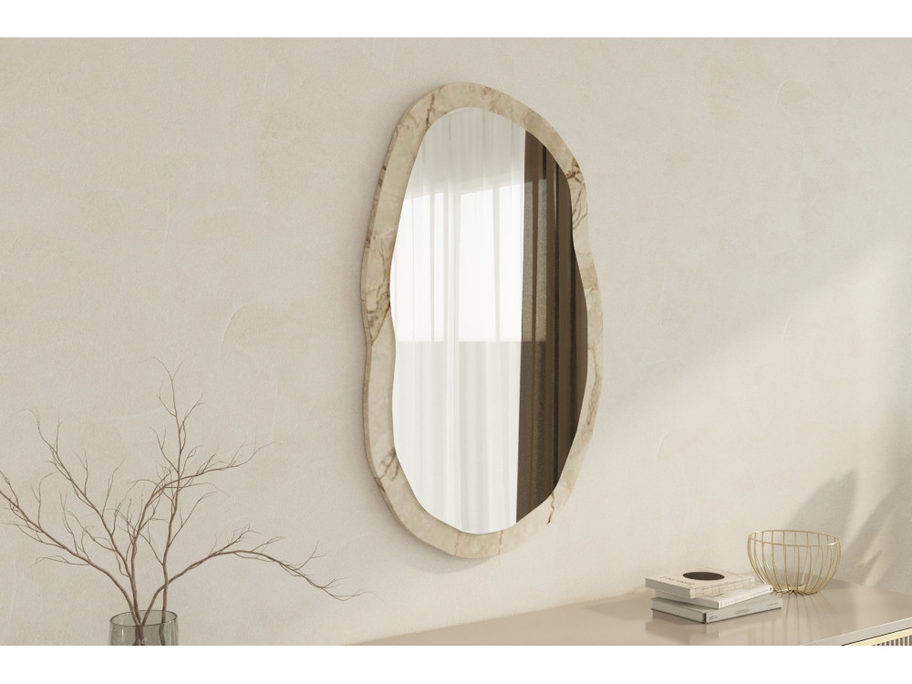 Houten spiegel "Lossa" - 52 x 86 cm - Gemarmerd beige