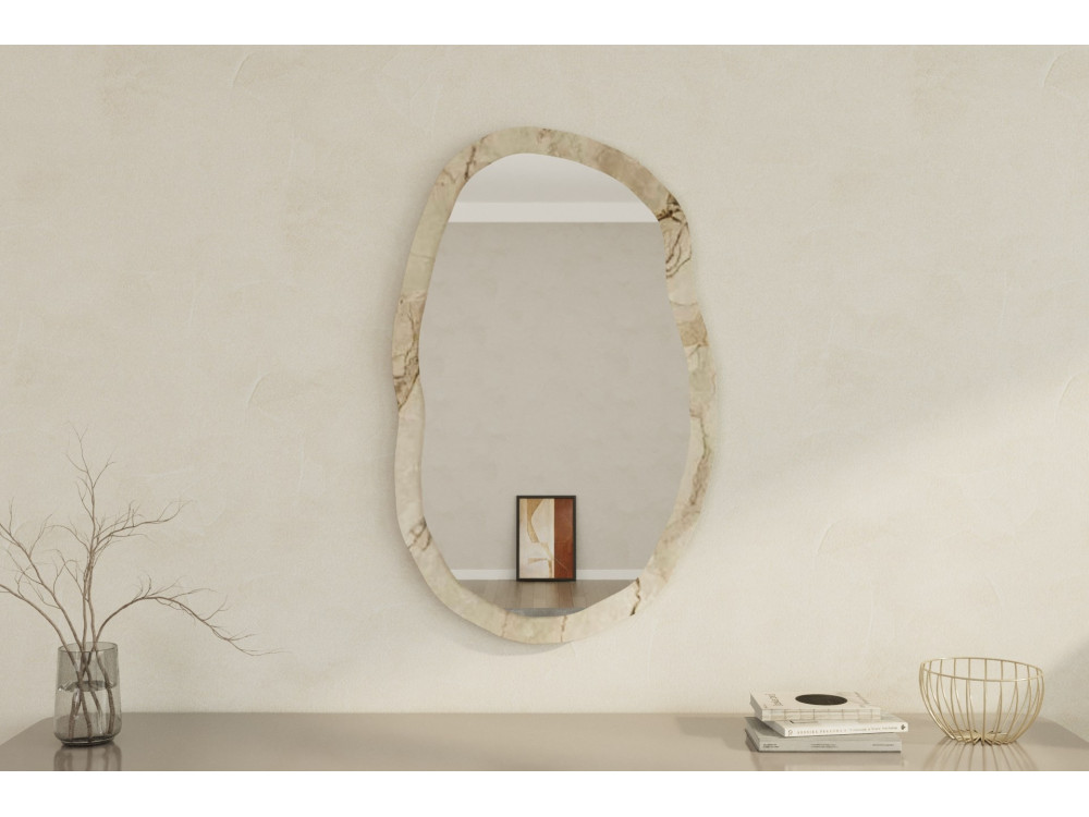 Houten spiegel "Lossa" - 52 x 86 cm - Gemarmerd beige