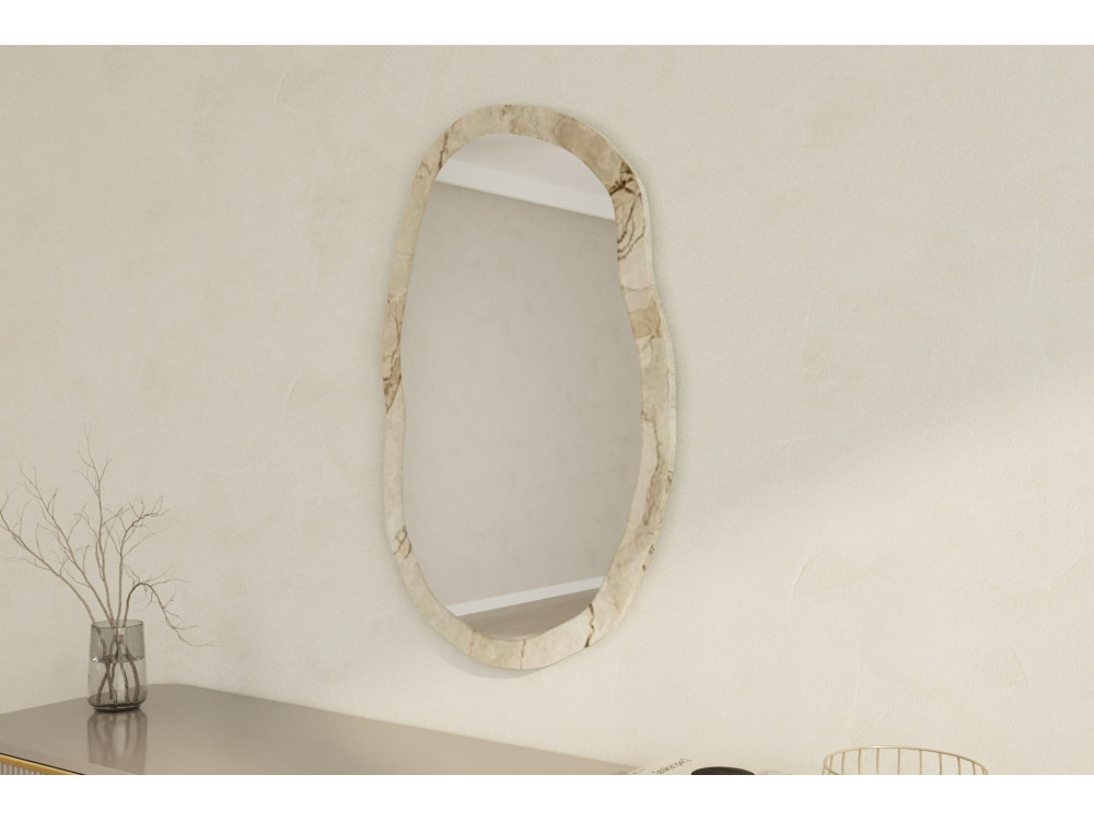 Houten spiegel "Lossa" - 52 x 86 cm - Gemarmerd beige
