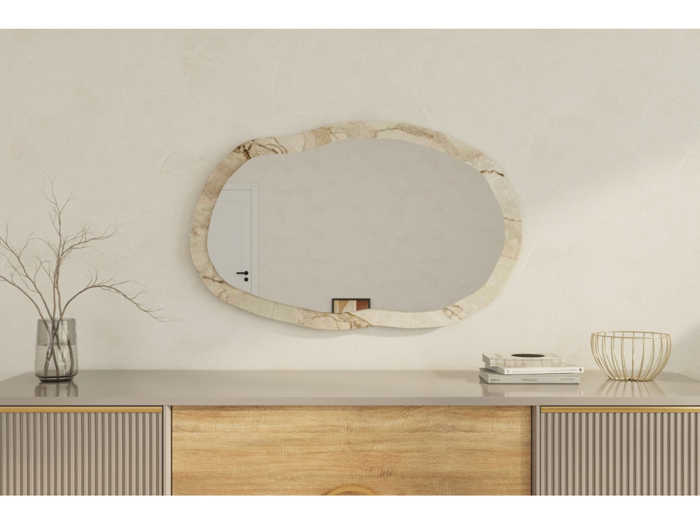 Houten spiegel "Lossa" - 52 x 86 cm - Gemarmerd beige