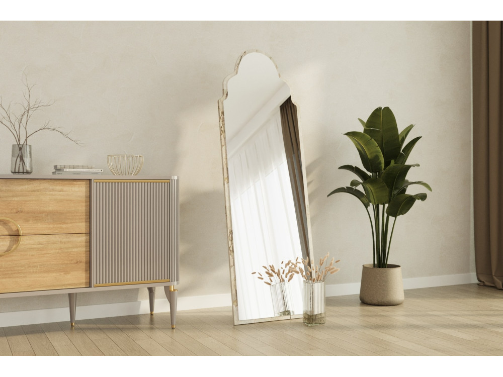 Houten spiegel "Sahmaran" - 50 x 160 cm - Beige