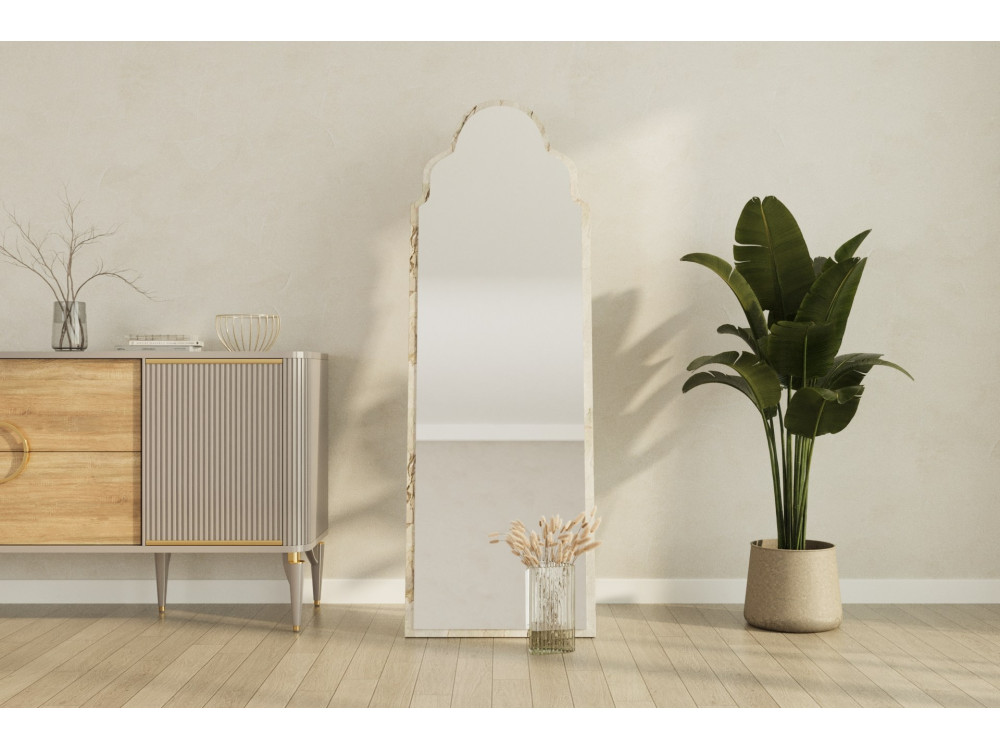 Houten spiegel "Sahmaran" - 50 x 160 cm - Beige