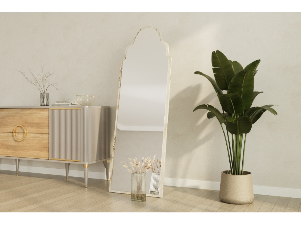 Houten spiegel "Sahmaran" - 50 x 160 cm - Beige