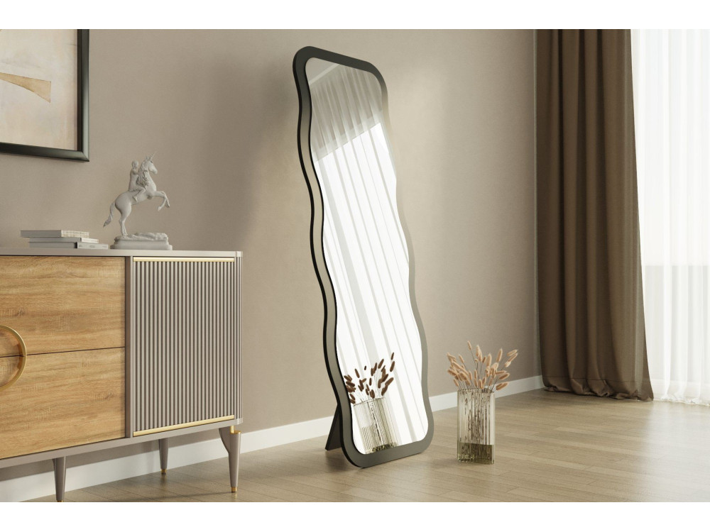 Aror" houten spiegel 50 x 2.2 x 160 cm - Zwart