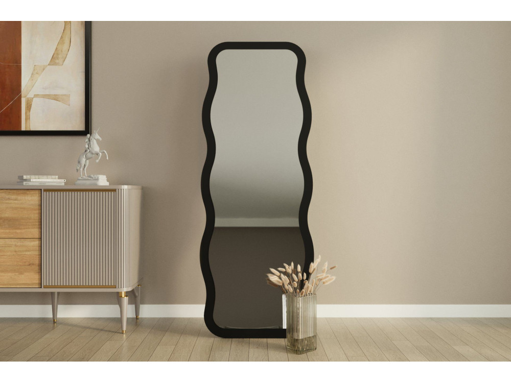 Aror" houten spiegel 50 x 2.2 x 160 cm - Zwart