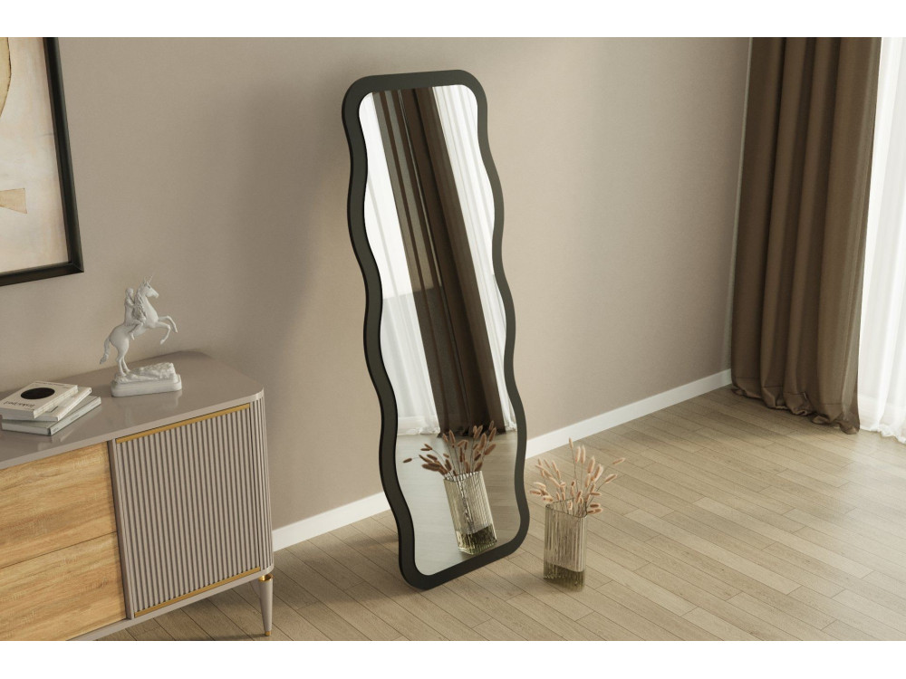 Aror" houten spiegel 50 x 2.2 x 160 cm - Zwart