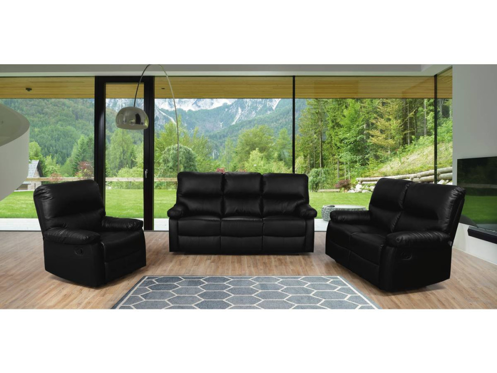 Relaxfauteuil relaxstoel verstelbaar bank "Lincoln" - 197 x 89 x 103 cm - 3 zits - Zwart