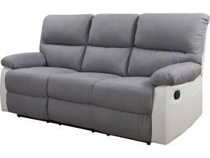 Relaxfauteuil relaxstoel verstelbaar bank "Lincoln" - 197 x 89 x 103 cm - 3 zits - Wit / Lichtgrijs