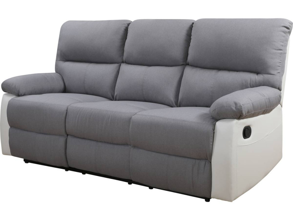 Relaxfauteuil relaxstoel verstelbaar bank "Lincoln" - 197 x 89 x 103 cm - 3 zits - Wit / Lichtgrijs